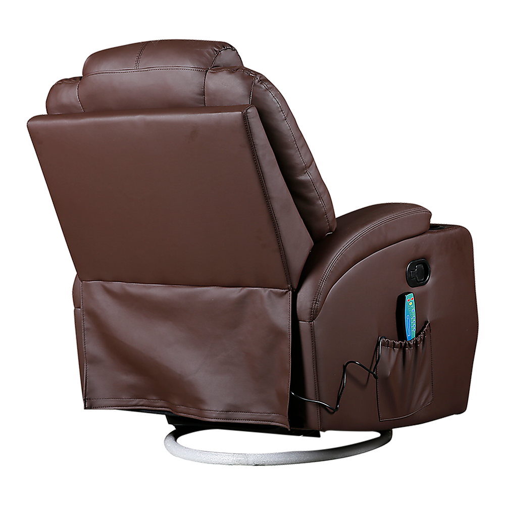 Palermo Massage Recliner Chair 8-Point Heated 360 Swivel PU Leather Brown