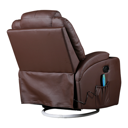 Palermo Massage Recliner Chair 8-Point Heated 360 Swivel PU Leather Brown