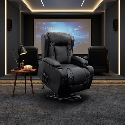 Palermo Electric Lift Recliner Chair 8-Point Heated Massage 165° Recline PU Leather 150kg Black