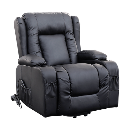 Palermo Electric Lift Recliner Chair 8-Point Heated Massage 165° Recline PU Leather 150kg Black