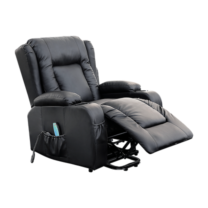 Palermo Electric Lift Recliner Chair 8-Point Heated Massage 165° Recline PU Leather 150kg Black
