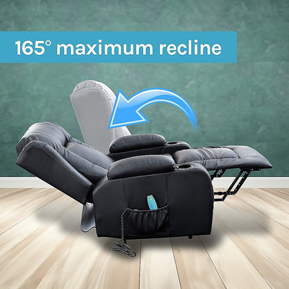 Palermo Electric Lift Recliner Chair 8-Point Heated Massage 165° Recline PU Leather 150kg Black