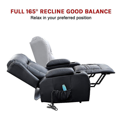 Palermo Electric Lift Recliner Chair 8-Point Heated Massage 165° Recline PU Leather 150kg Black
