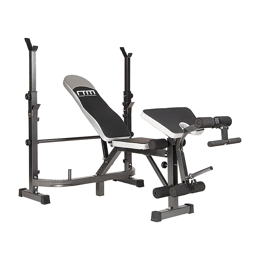 Adjustable weight bench press with preacher curl and leg developer attachment