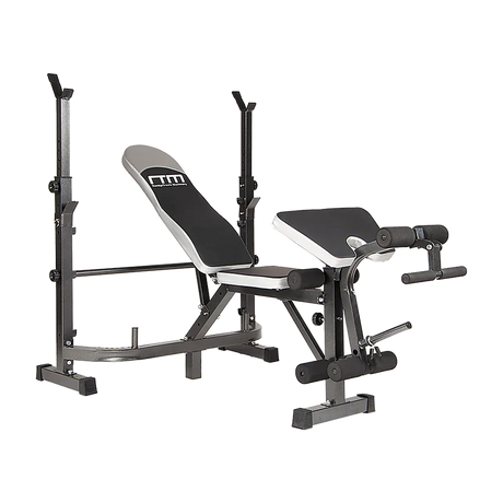 Adjustable weight bench press with preacher curl and leg developer attachment
