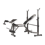 Adjustable weight bench with preacher curl and leg developer for home gym workouts
