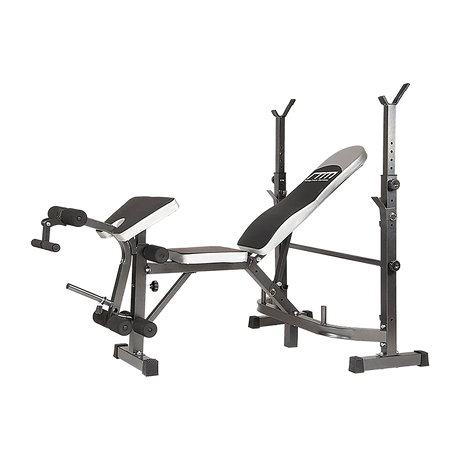 Adjustable weight bench with preacher curl and leg developer for home gym workouts