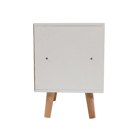 Modern white cabinet with wooden legs, minimalist furniture, isolated on white background