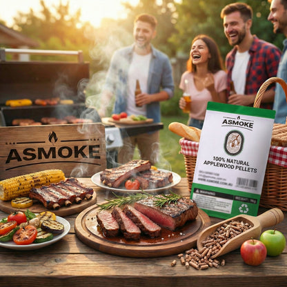 ASMOKE 100% Pure Apple Wood Pellets 9kg (20lb) 6mm Low Ash Moisture-Proof BBQ Smoker Fuel