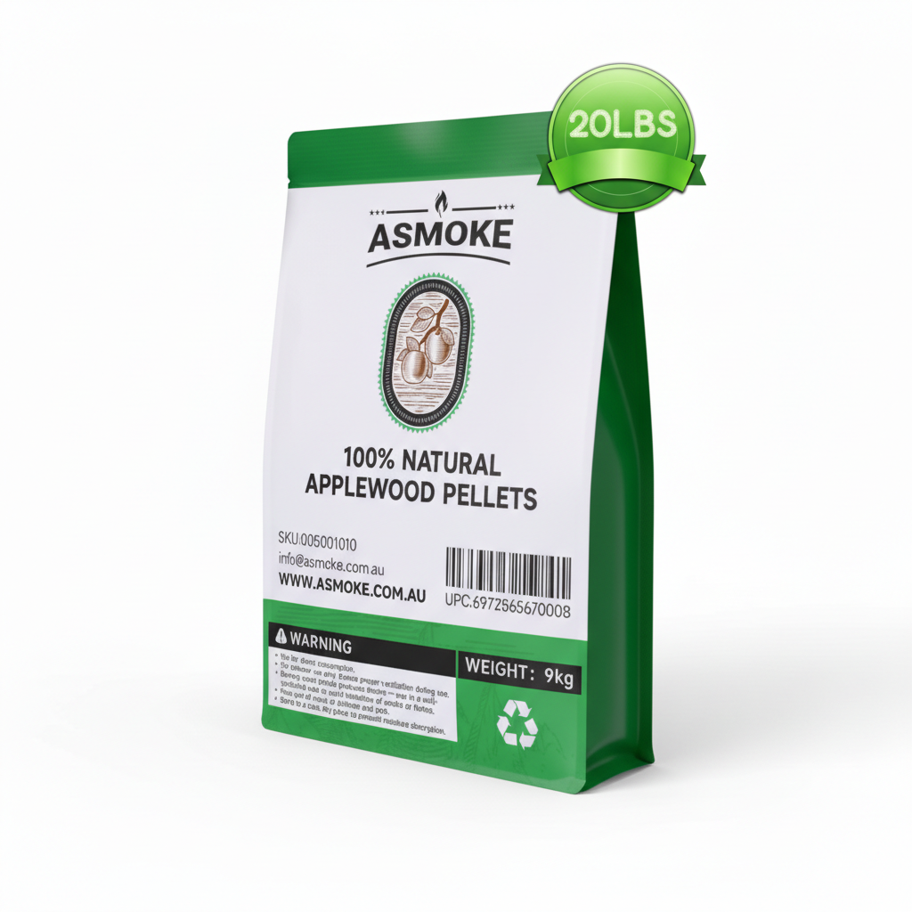 ASMOKE 100% Pure Apple Wood Pellets 9kg (20lb) 6mm Low Ash Moisture-Proof BBQ Smoker Fuel