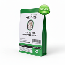 ASMOKE 100% Pure Apple Wood Pellets 9kg (20lb) 6mm Low Ash Moisture-Proof BBQ Smoker Fuel