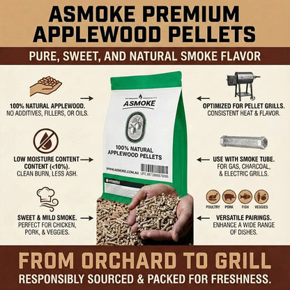 ASMOKE 100% Pure Apple Wood Pellets 2 x 20lb Bags 6mm Low Ash BBQ Smoker Pellets