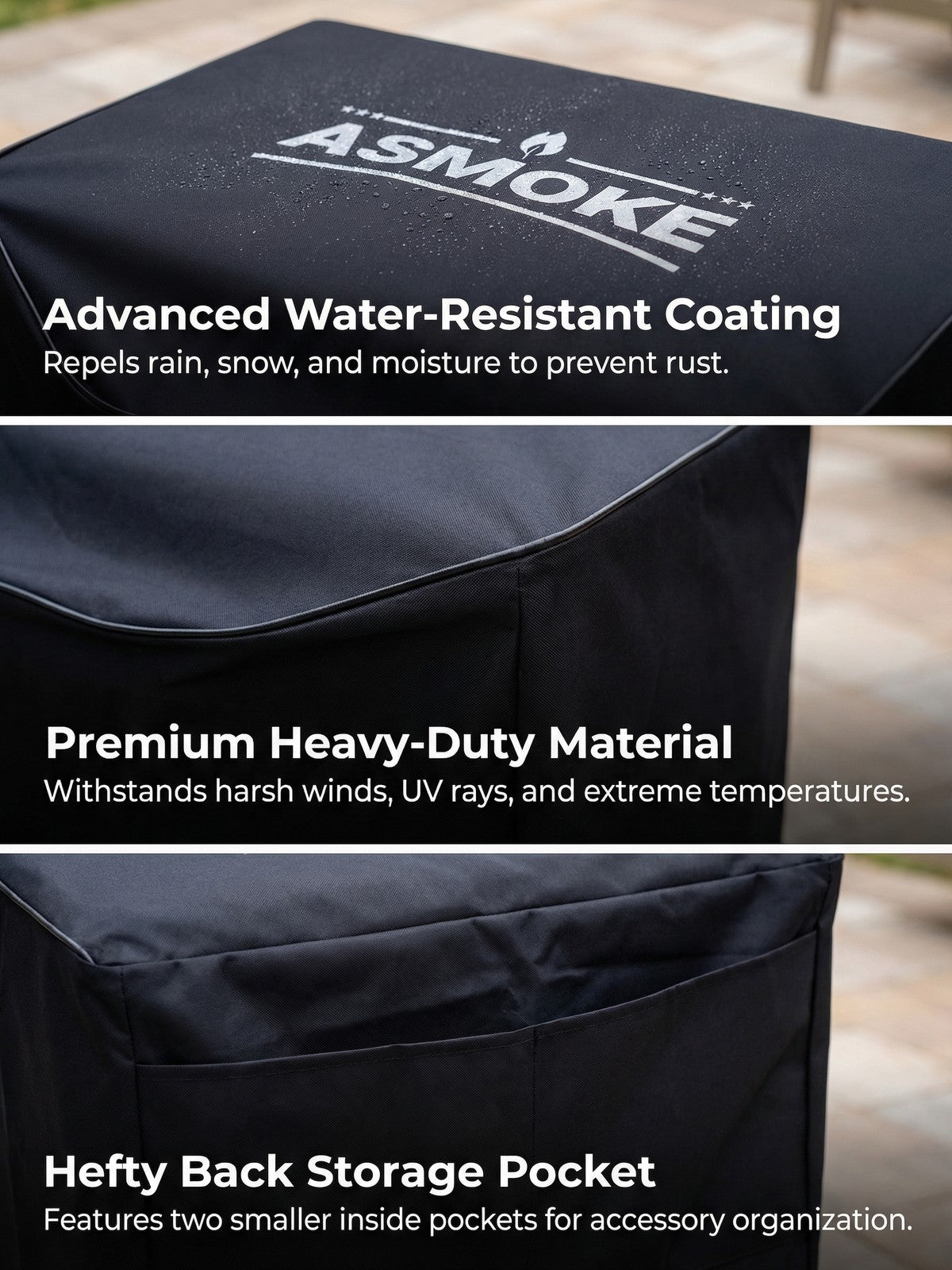 ASMOKE AS350 Grill Cover All-Weather Water-Resistant Heavy-Duty with Storage Pocket