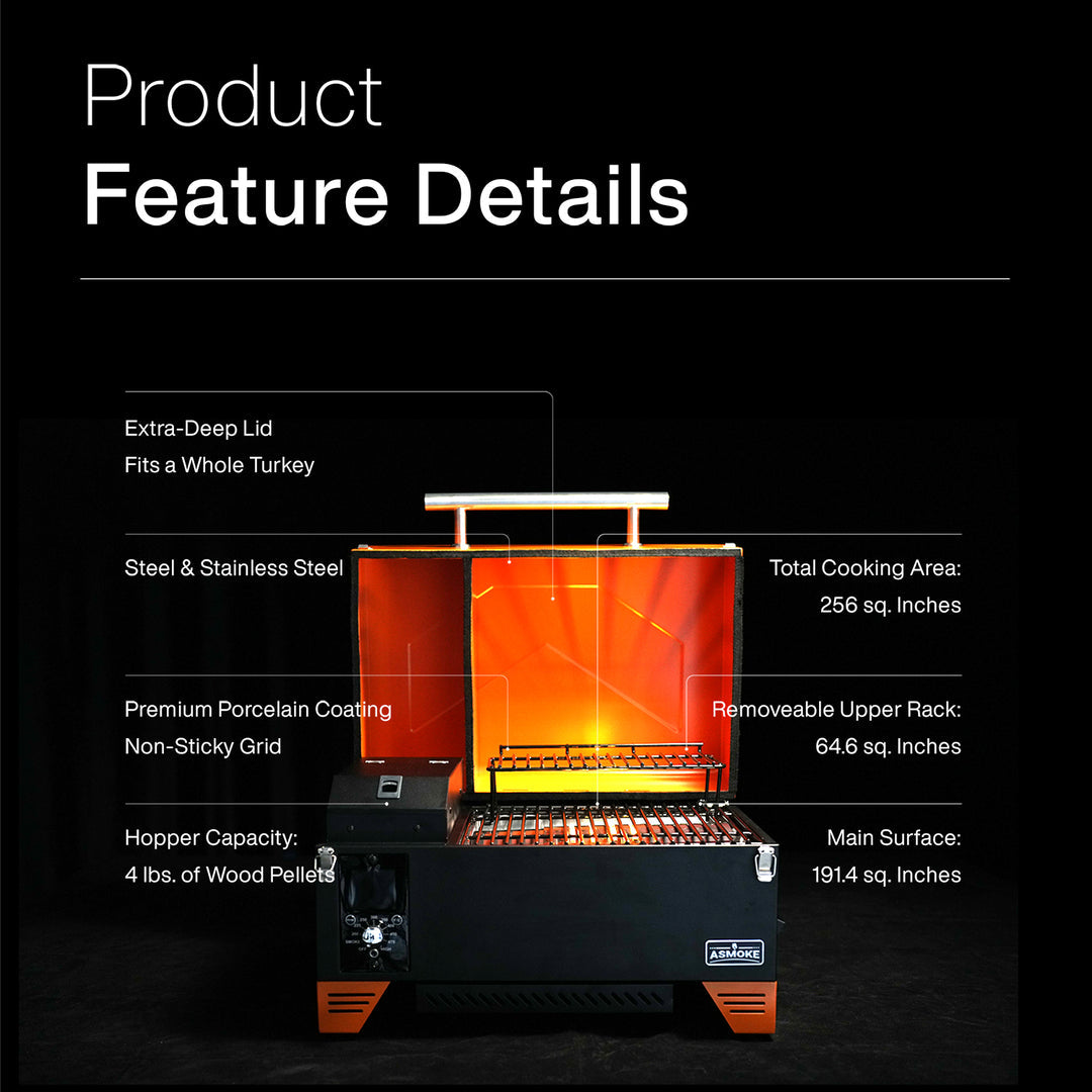 ASMOKE AS350 Portable Wood Pellet Grill Smoker 8-in-1 ASCA Auto-Ash Liquid Flavour 5Yr Warranty