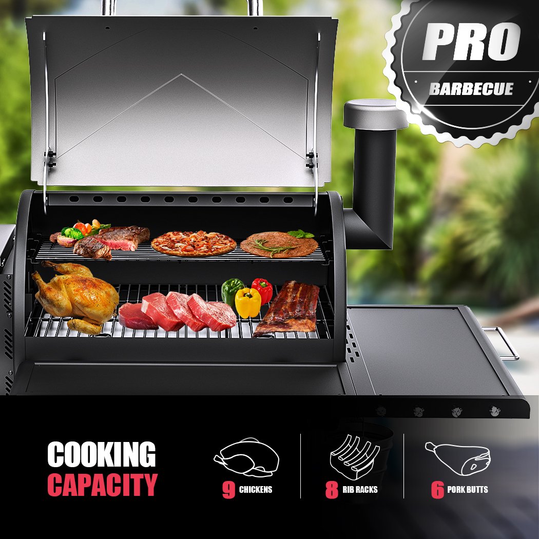 ASMOKE AS660N-2 Wood Pellet Grill Smoker 700sq" 25.8lb Hopper 8-in-1 Cast Iron Grids 5Yr Warranty Silver