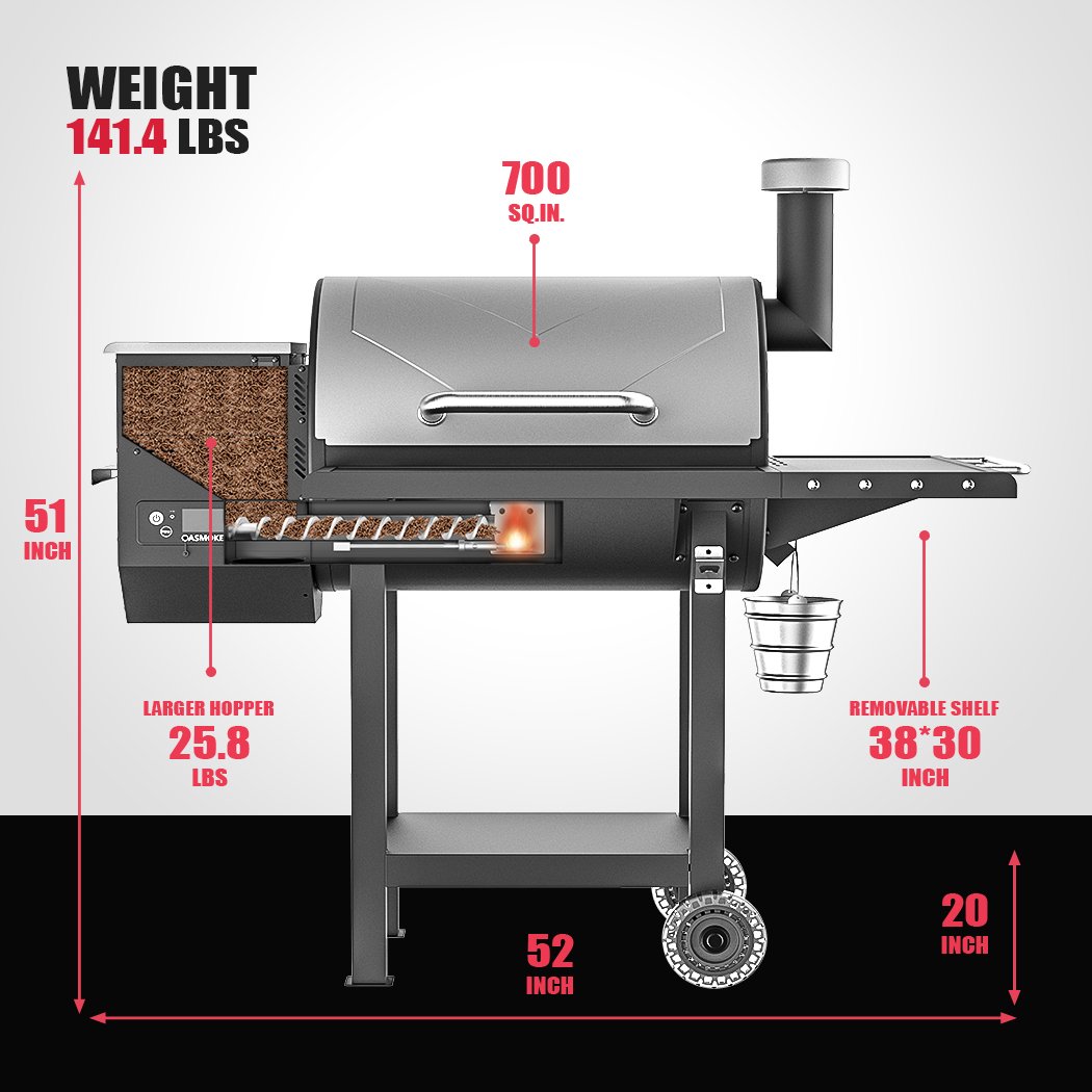 ASMOKE AS660N-2 Wood Pellet Grill Smoker 700sq" 25.8lb Hopper 8-in-1 Cast Iron Grids 5Yr Warranty Silver