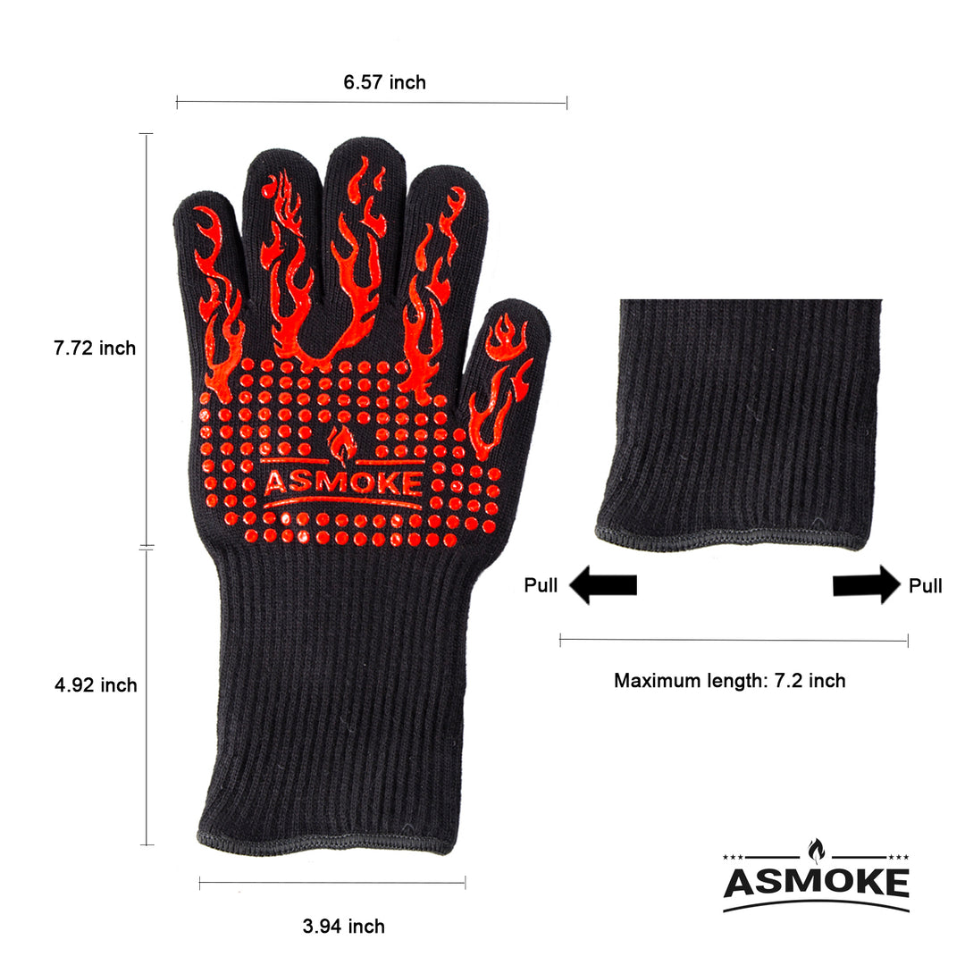 ASMOKE BBQ Gloves Aramid Fabric 1472°F Heat Resistant Cut Resistant Waterproof Neoprene Dishwasher Safe