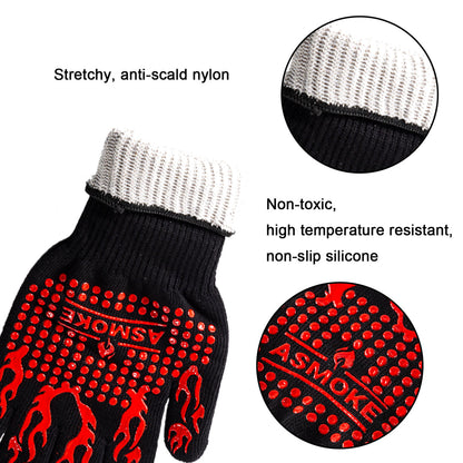 ASMOKE BBQ Gloves Aramid Fabric 1472°F Heat Resistant Cut Resistant Waterproof Neoprene Dishwasher Safe
