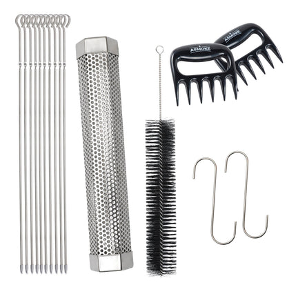 ASMOKE BBQ Accessory Set, 13 Piece, Skewers, Meat Claws and Smoke Tube