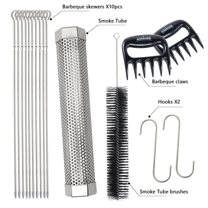ASMOKE BBQ Accessory Set, 13 Piece, Skewers, Meat Claws and Smoke Tube