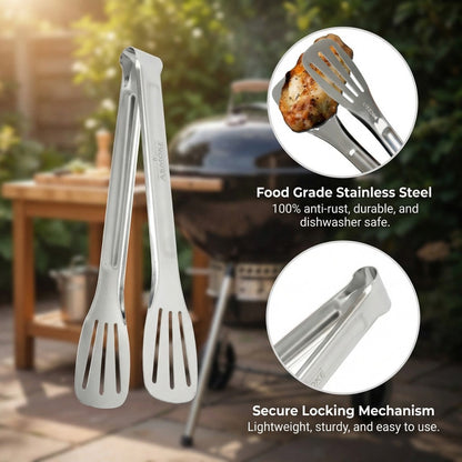 ASMOKE BBQ Tongs 9.2" Locking Ring-Pull Stainless Steel Dishwasher Safe Indoor Outdoor