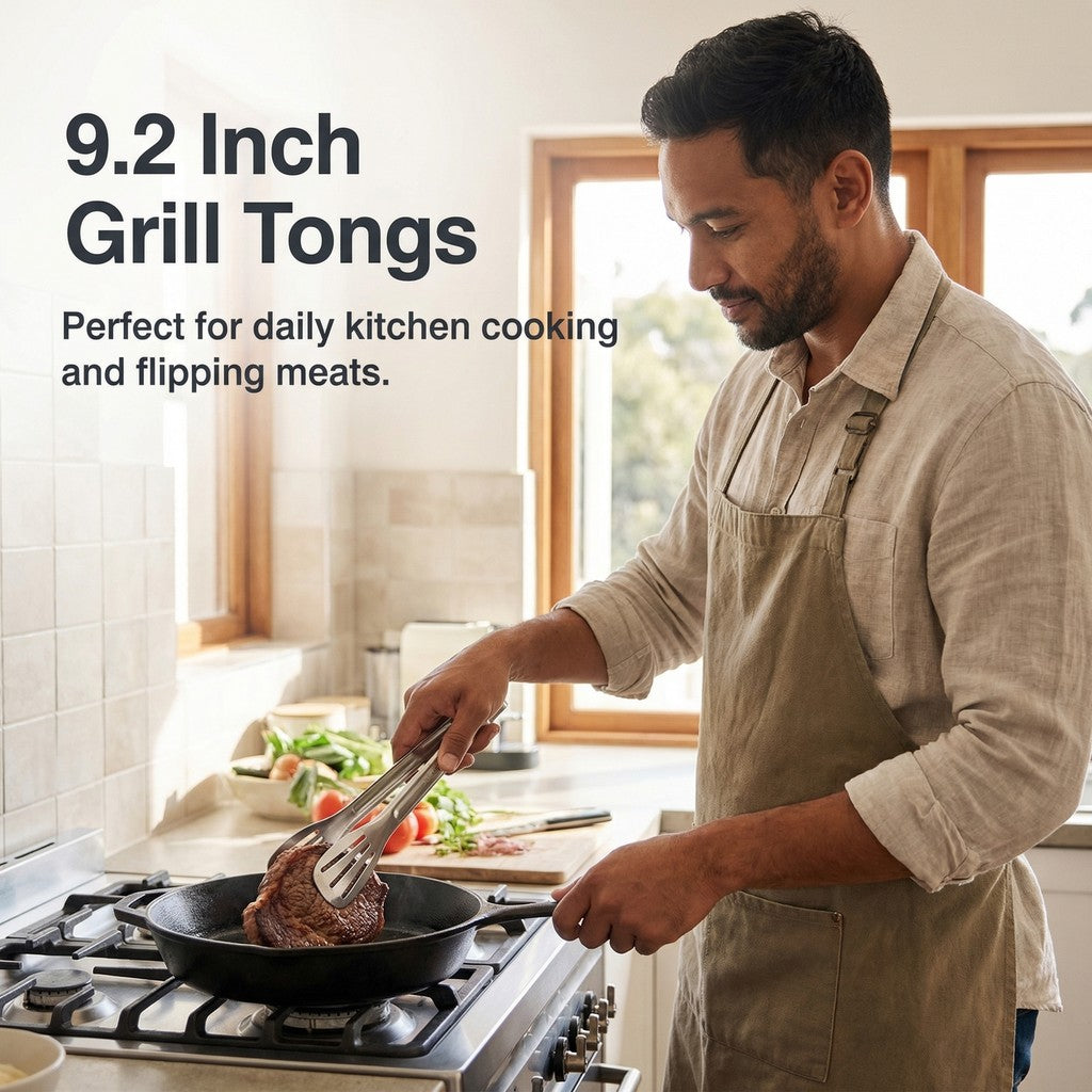 ASMOKE BBQ Tongs 9.2" Locking Ring-Pull Stainless Steel Dishwasher Safe Indoor Outdoor