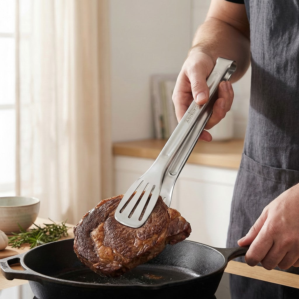 ASMOKE BBQ Tongs 9.2" Locking Ring-Pull Stainless Steel Dishwasher Safe Indoor Outdoor