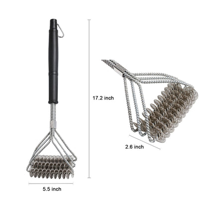 ASMOKE Triple-Head BBQ Grill Brush 42cm Stainless Steel Bristles Ergonomic Handle