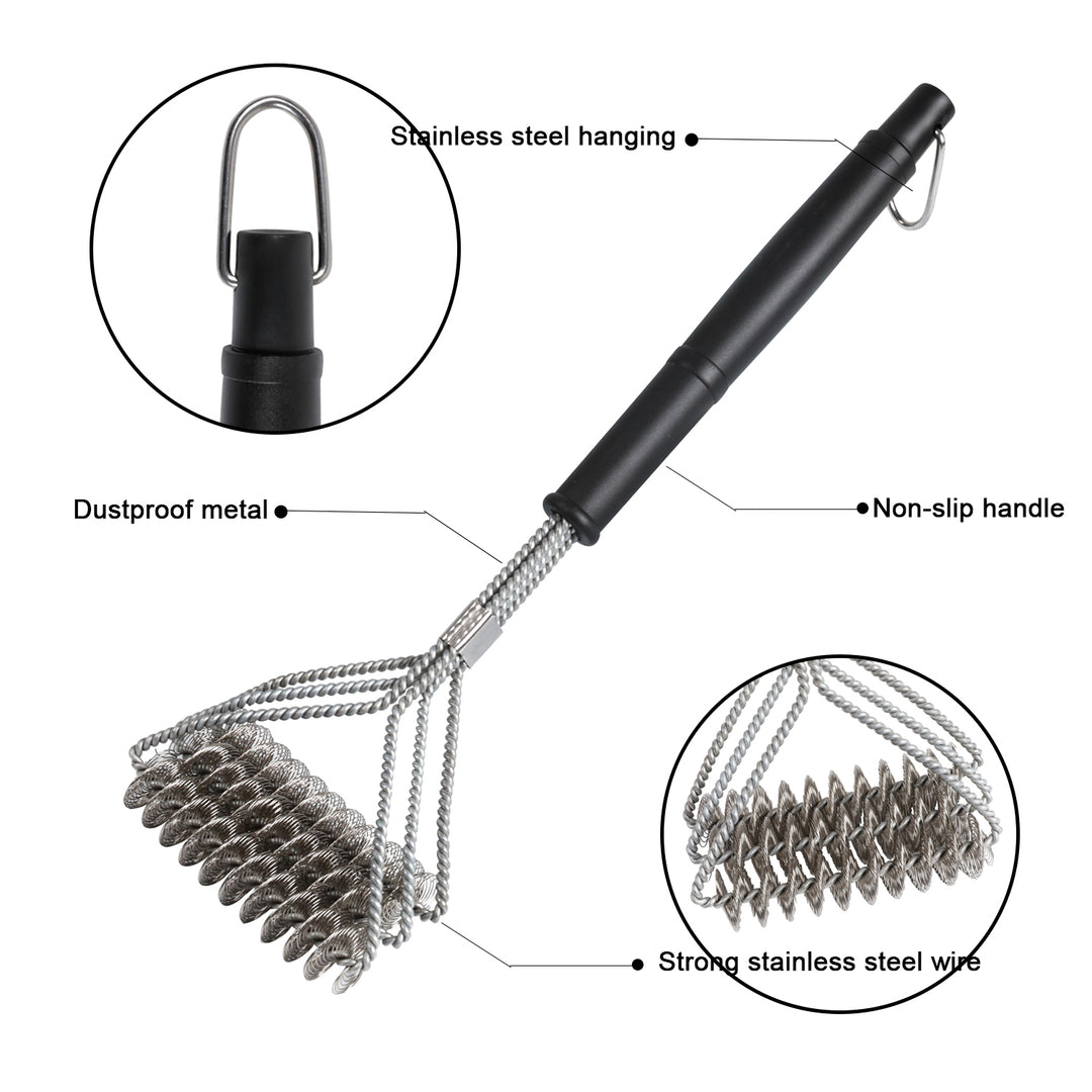 ASMOKE Triple-Head BBQ Grill Brush 42cm Stainless Steel Bristles Ergonomic Handle
