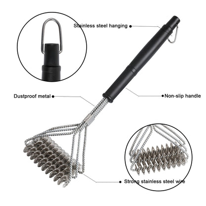 ASMOKE Triple-Head BBQ Grill Brush 42cm Stainless Steel Bristles Ergonomic Handle