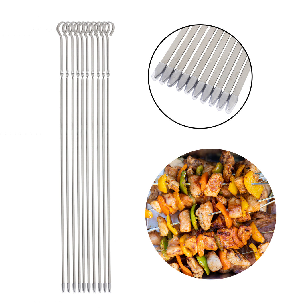 ASMOKE BBQ Skewers 43.1cm Flat Blade Stainless Steel Kabob Sticks 10 Pack Reusable