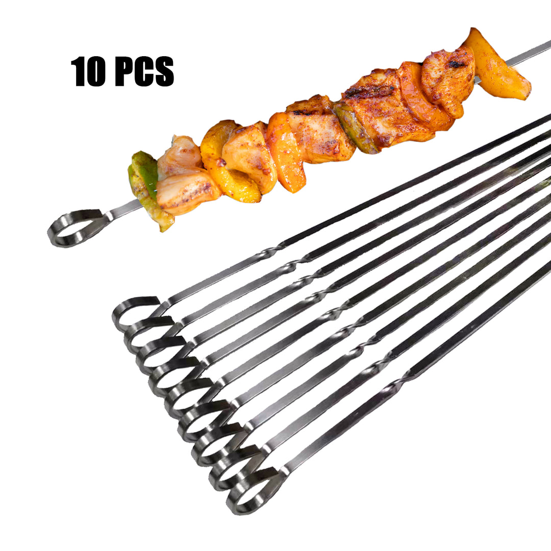 ASMOKE BBQ Skewers 43.1cm Flat Blade Stainless Steel Kabob Sticks 10 Pack Reusable