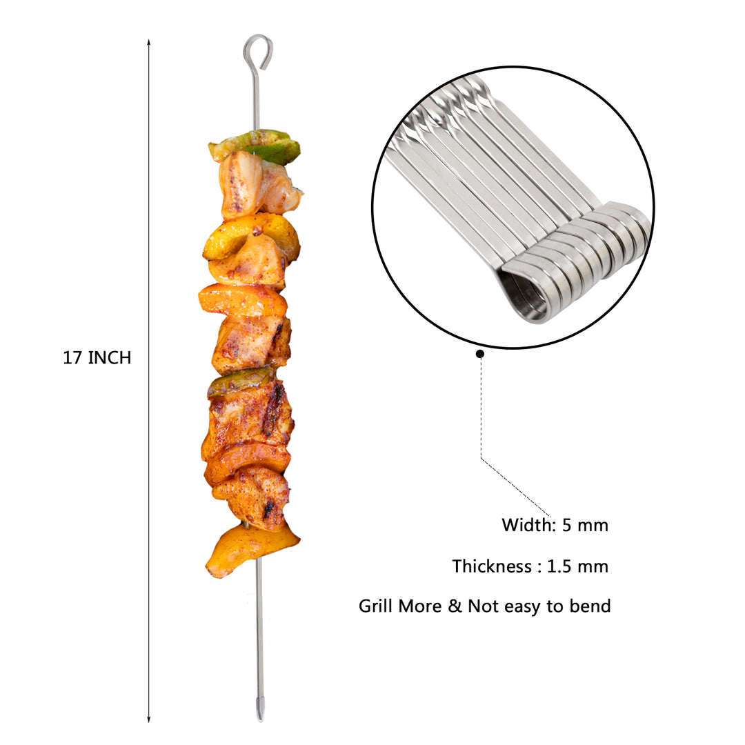 ASMOKE BBQ Skewers 43.1cm Flat Blade Stainless Steel Kabob Sticks 10 Pack Reusable