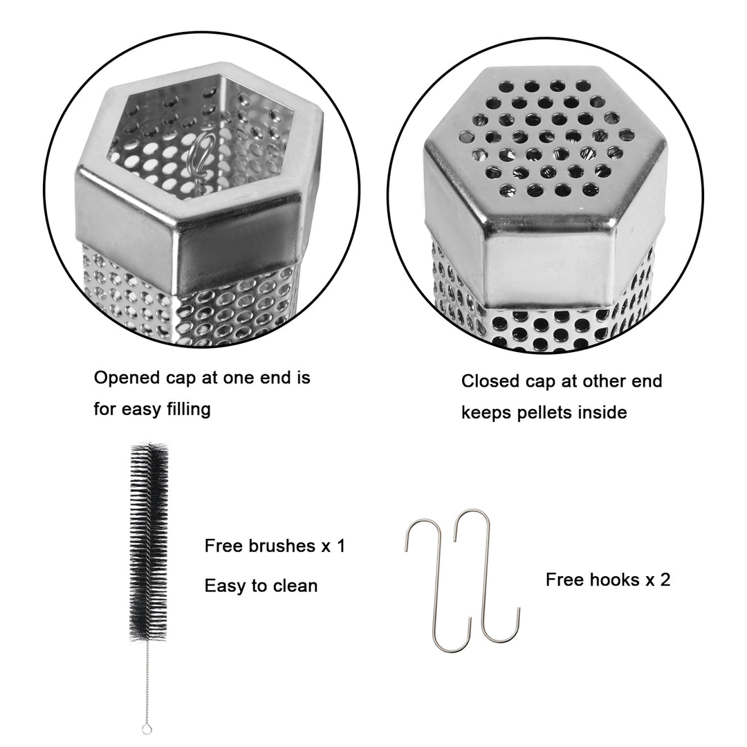 ASMOKE Pellet Smoke Tube 30x5cm Hexagonal 304 Stainless Steel 5Hr Smoke Any Grill