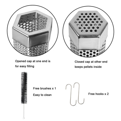 ASMOKE Pellet Smoke Tube 30x5cm Hexagonal 304 Stainless Steel 5Hr Smoke Any Grill