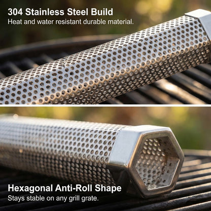 ASMOKE Pellet Smoke Tube 30x5cm Hexagonal 304 Stainless Steel 5Hr Smoke Any Grill