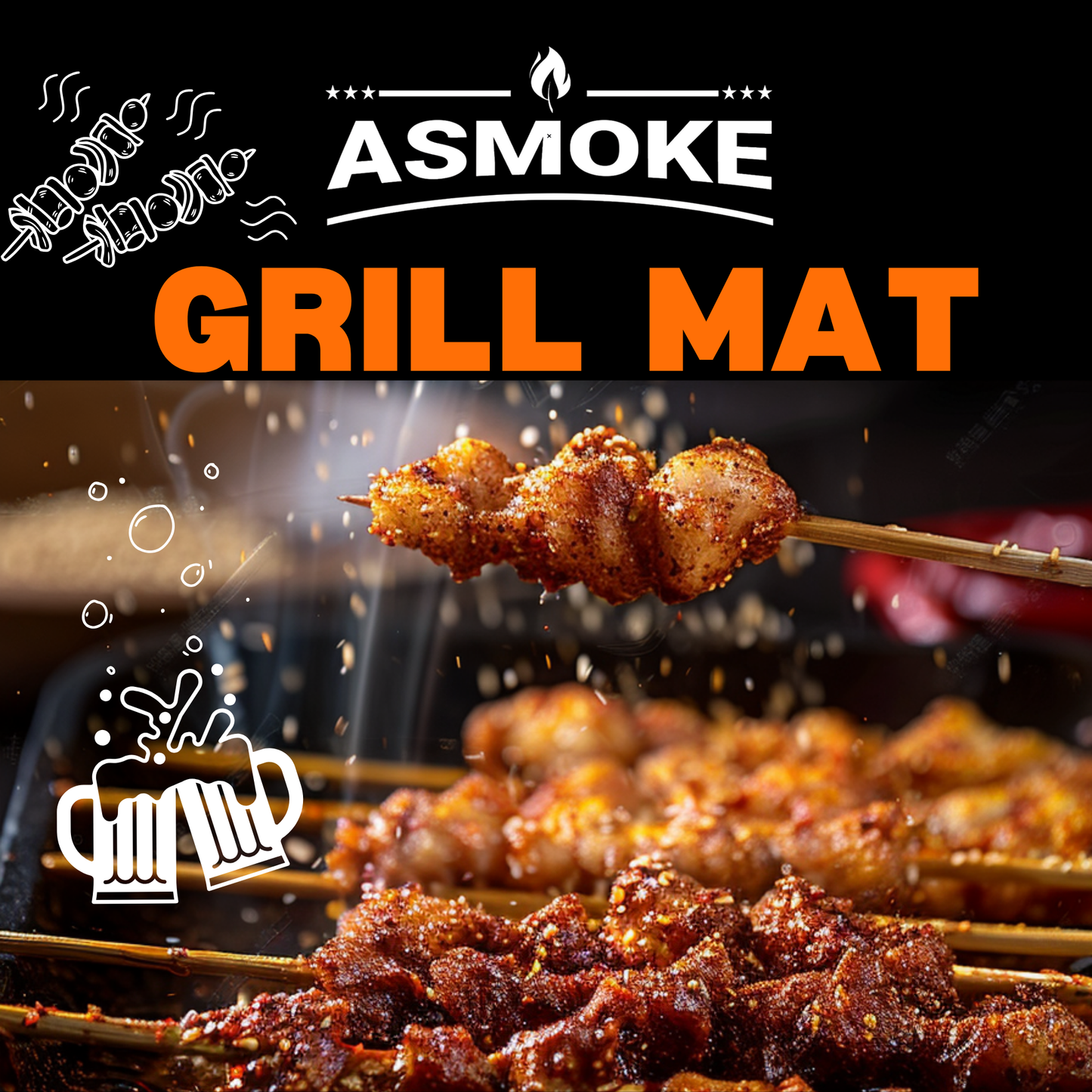 ASMOKE BBQ Grill Mats, 2-Pack, Non-Stick PTFE, Up to 260°C