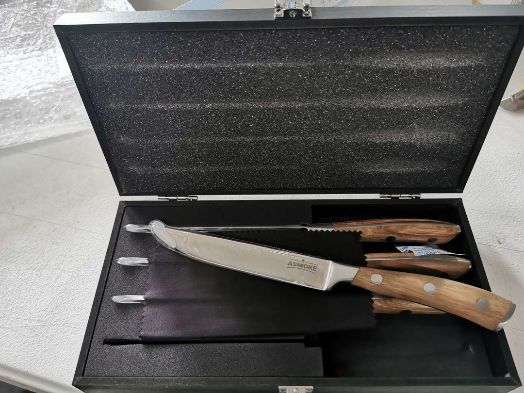 ASMOKE Steak Knife Set 4pc German X50CrMoV15 Steel 20° Bevel Pakkawood Handle Gift Box