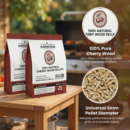 ASMOKE Cherry Wood Pellets, 18kg Bundle, 2 x 9kg Bags, 100% Pure Hardwood