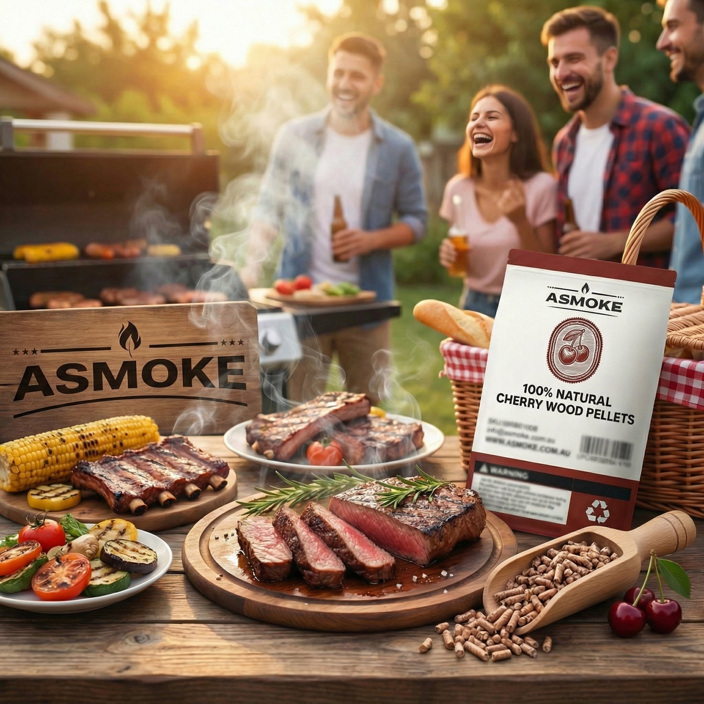 ASMOKE Cherry Wood Pellets, 18kg Bundle, 2 x 9kg Bags, 100% Pure Hardwood