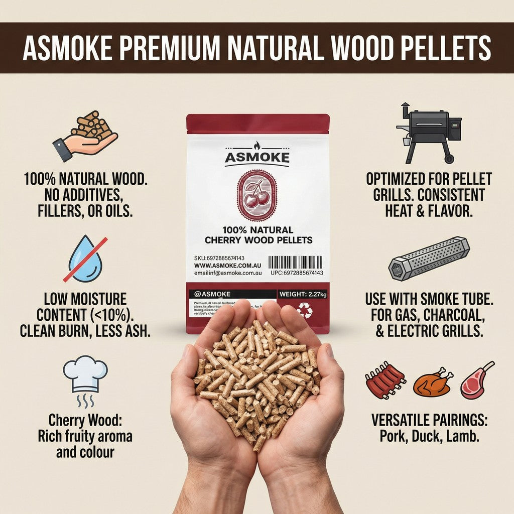 ASMOKE Cherry Wood Pellets, 19kg Bulk Bundle, 8 x 2.27kg Bags