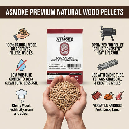 ASMOKE Cherry Wood Pellets, 19kg Bulk Bundle, 8 x 2.27kg Bags