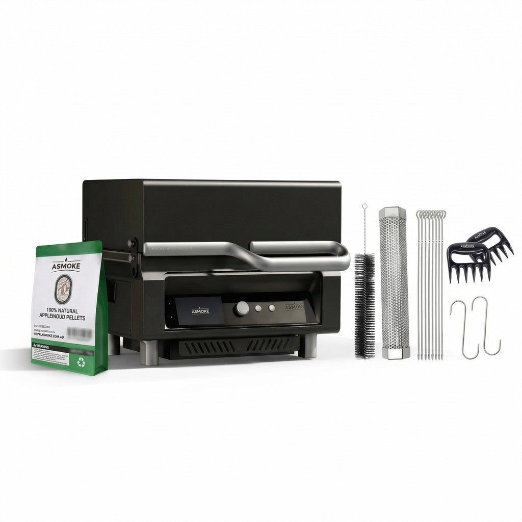 ASMOKE Essential Portable Pellet Grill Bundle, Smoke Tube, Meat Claws, Skewers and Applewood Pellets