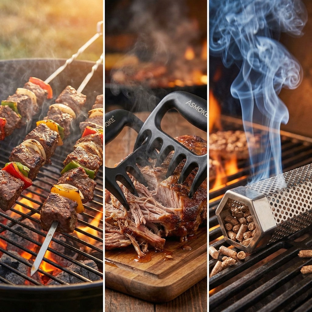 ASMOKE Essential Portable Pellet Grill Bundle, Smoke Tube, Meat Claws, Skewers and Applewood Pellets