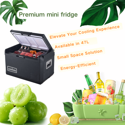 ASMOKE 47L Mini Fridge Compact Refrigerator Roll-Bond Evaporator -20°C Internal Light