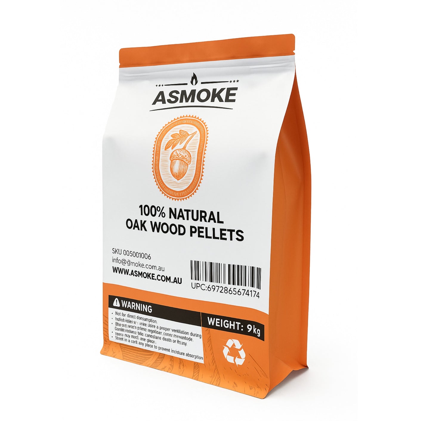 ASMOKE Oak Wood Pellets, 18kg Bundle, 2 x 9kg Bags, 100% Pure Hardwood