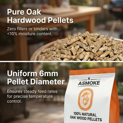 ASMOKE Oak Wood Pellets, 18kg Bundle, 2 x 9kg Bags, 100% Pure Hardwood