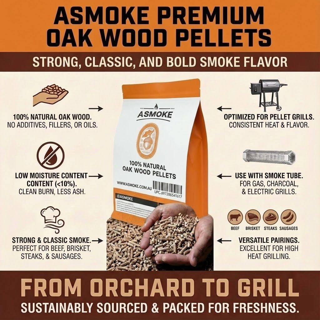 ASMOKE Oak Wood Pellets, 18kg Bundle, 2 x 9kg Bags, 100% Pure Hardwood