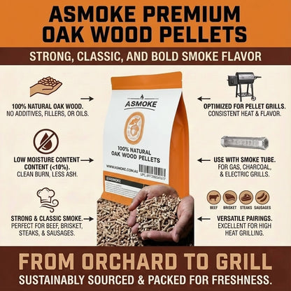 ASMOKE Oak Wood Pellets, 18kg Bundle, 2 x 9kg Bags, 100% Pure Hardwood