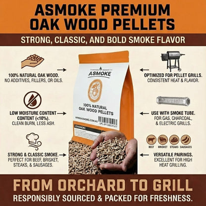ASMOKE Oak Wood Pellets, 19kg Bulk Bundle, 8 x 2.27kg Bags